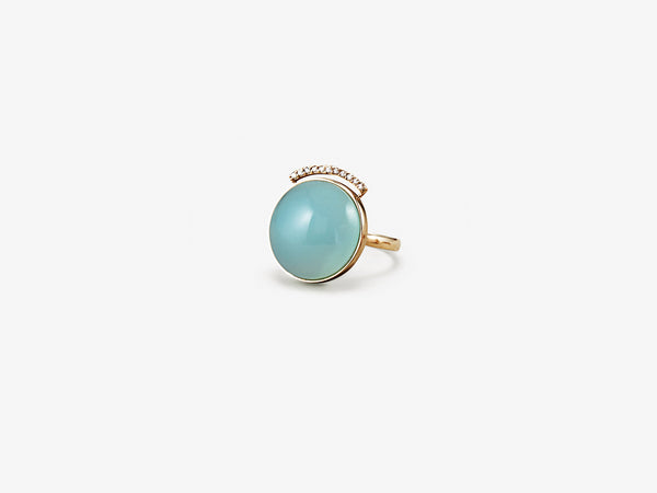 Peruvian Opal Cabochon Ring with Curved Diamond Pavé Bar